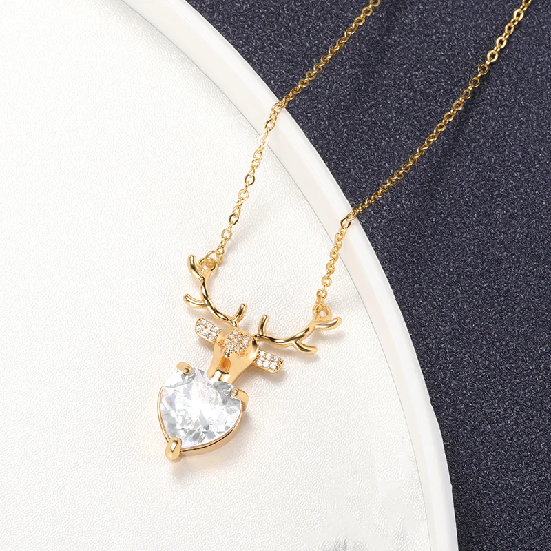 

Trendy Silver Plated Antlers Pendant Necklaces For Women Hearts Fine CZ Stone Inlay Fashion Jewelry Christmas Party Gift BFF
