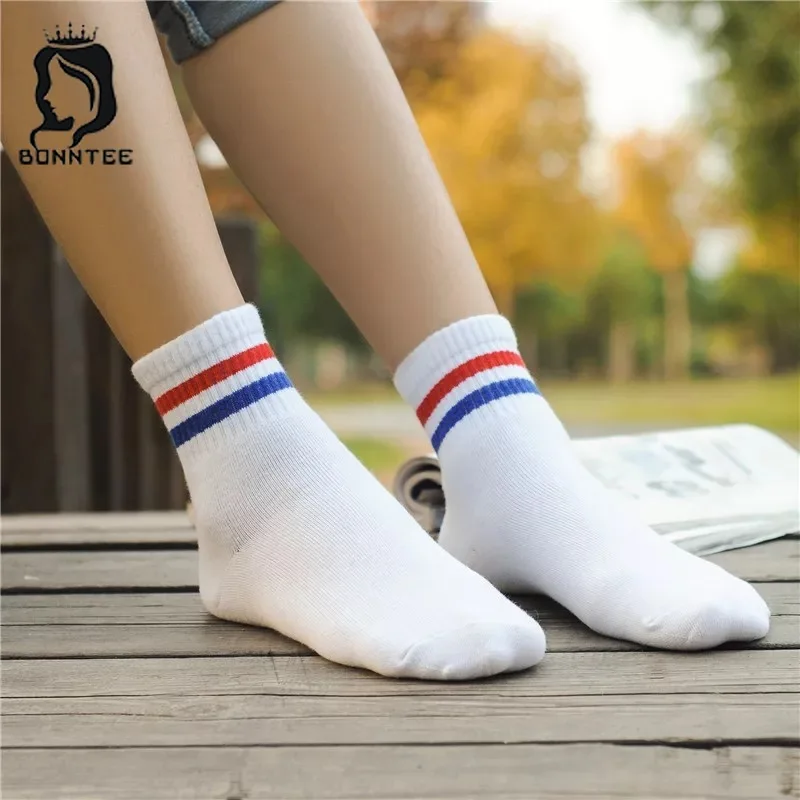 Полосатые смешные носки Харадзюку женские дышащие Kawaii высокая эластичность пары