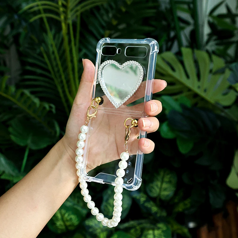 

Handbag Style Phone Case for Samsung Galaxy Zflip Zflip3 Pearl Hand Chain Cover Case Capa Fundas for Samsung Galaxy Zflip Zflip3