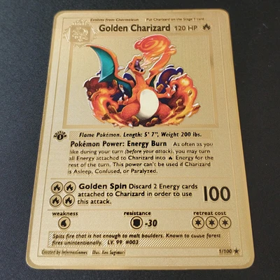 Golden Charizard Покемон Игры Аниме битва карта золотая металлическая карточка Чаризард Пикачу коллекция карточная фигурка Модель Детская игрушка подарок - Цвет: Golden Charizard