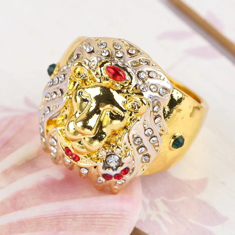 Роскошные двухцветные часы: Годен Король Лев кольцо микро ZirconRing для мужчин в