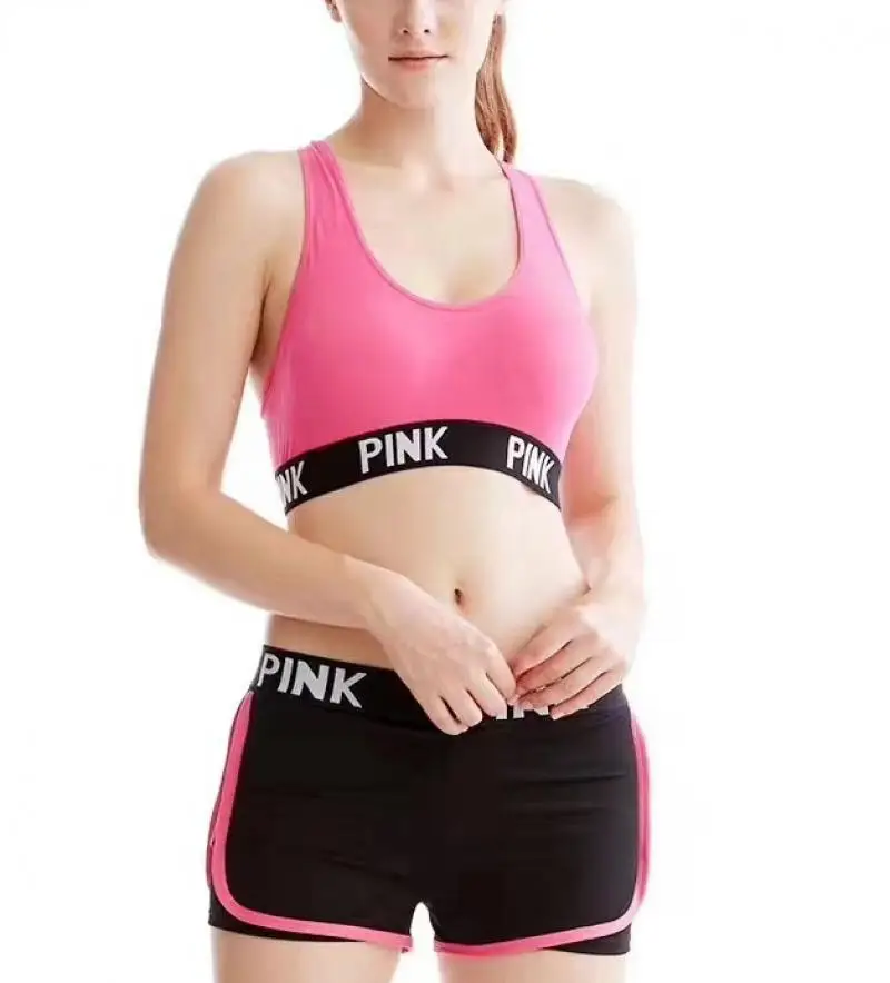Сексуальный розовый женский спортивный бюстгальтер для фитнеса спортивная