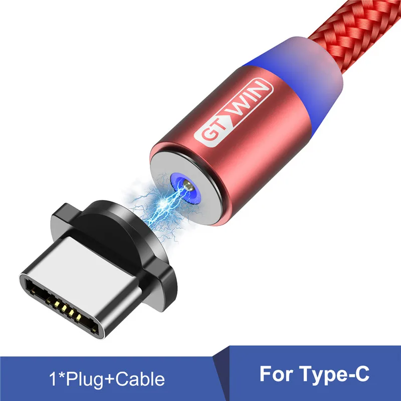 Red for Type C GTWIN Магнитный кабель для быстрой зарядки Micro usb type C зарядное устройство для iPhone 11 XR 7 samsung S9 S10 быстро магнитные телефонные кабели 1 м/2 м/3 м - Цвет: Red for Type C