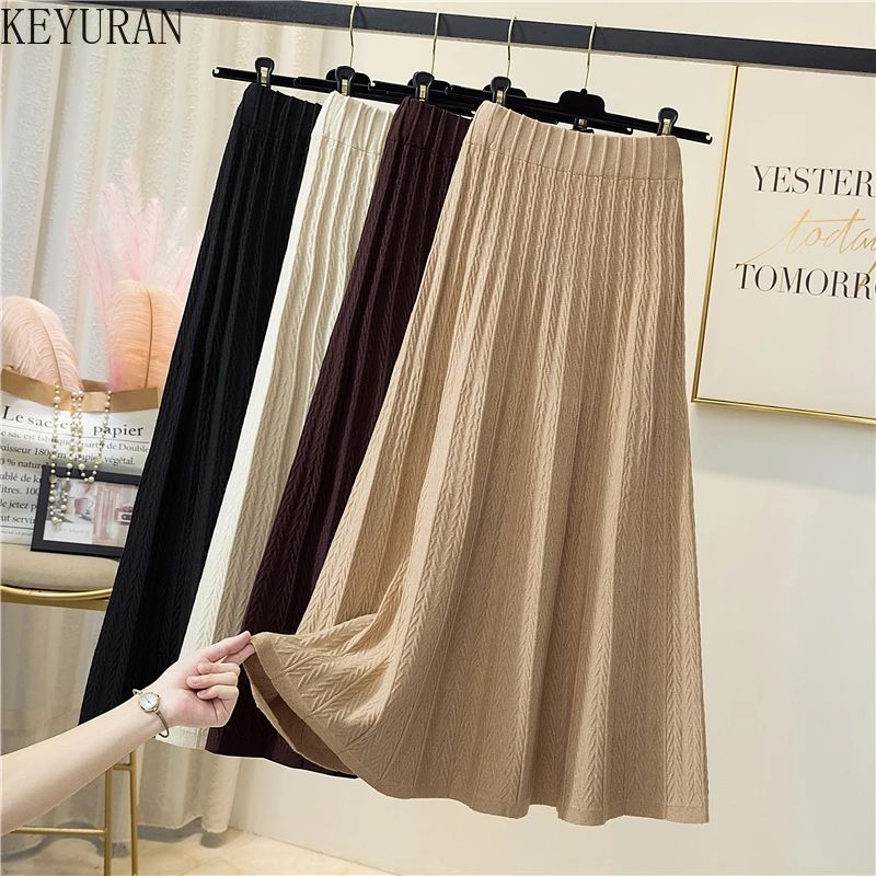 

Женская трикотажная длинная юбка Y2K, новая Универсальная юбка-трапеция с высокой талией на осень и зиму