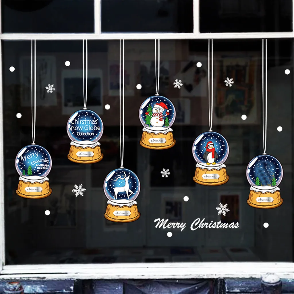 2020 Merry Christmas Wall Stickers Window Glass Festival Decals Santa Elk Snowman Murals New Year Decorations Oct | Дом и сад