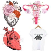human heart organ thermo stickers for clothes lips stickers applique patches on clothes fashion flower dress garment accessories