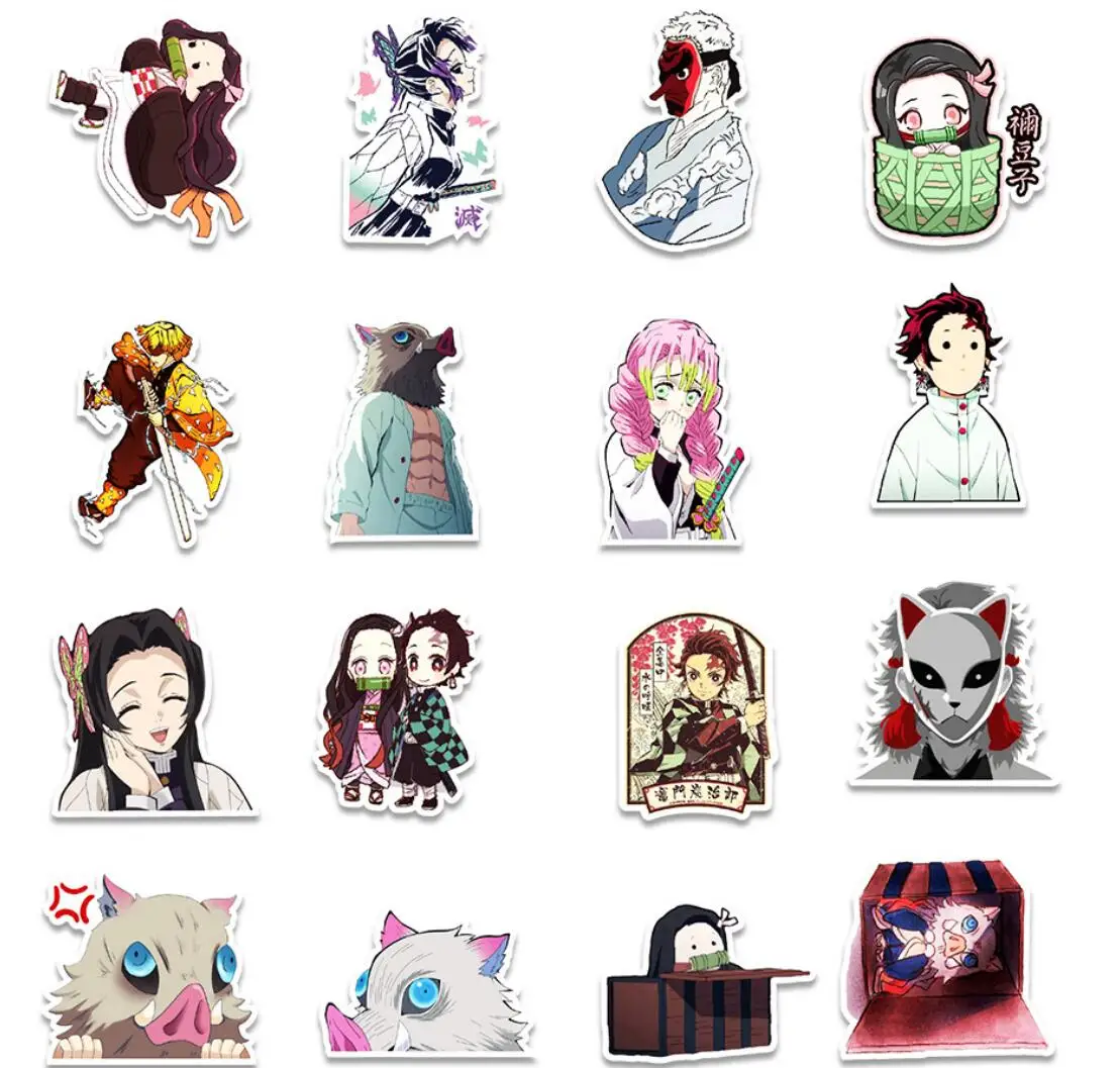50 unids/lote Anime japon&eacute;s demonio asesino Kamado Tanjirou Kamado Nezuko Agatsuma Zenitsu pegatinas para bicicletas de tel&eacute;fono etiqueta engomada etiqueta-1
