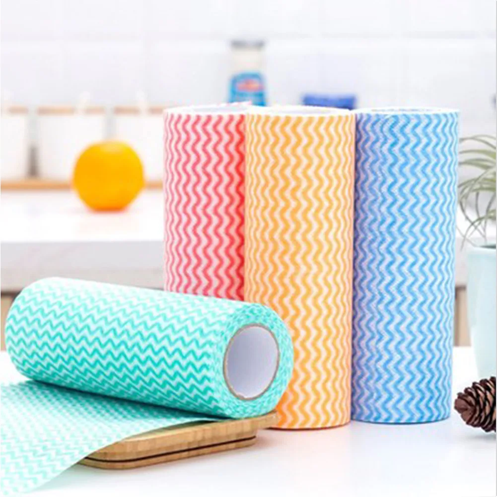 

1 Roll Kitchen Cleaning Cloth Disposable Lazy Washable Dishcloth Nonwoven Fabric Cleaning Cloth For Tableware Household Cleaning