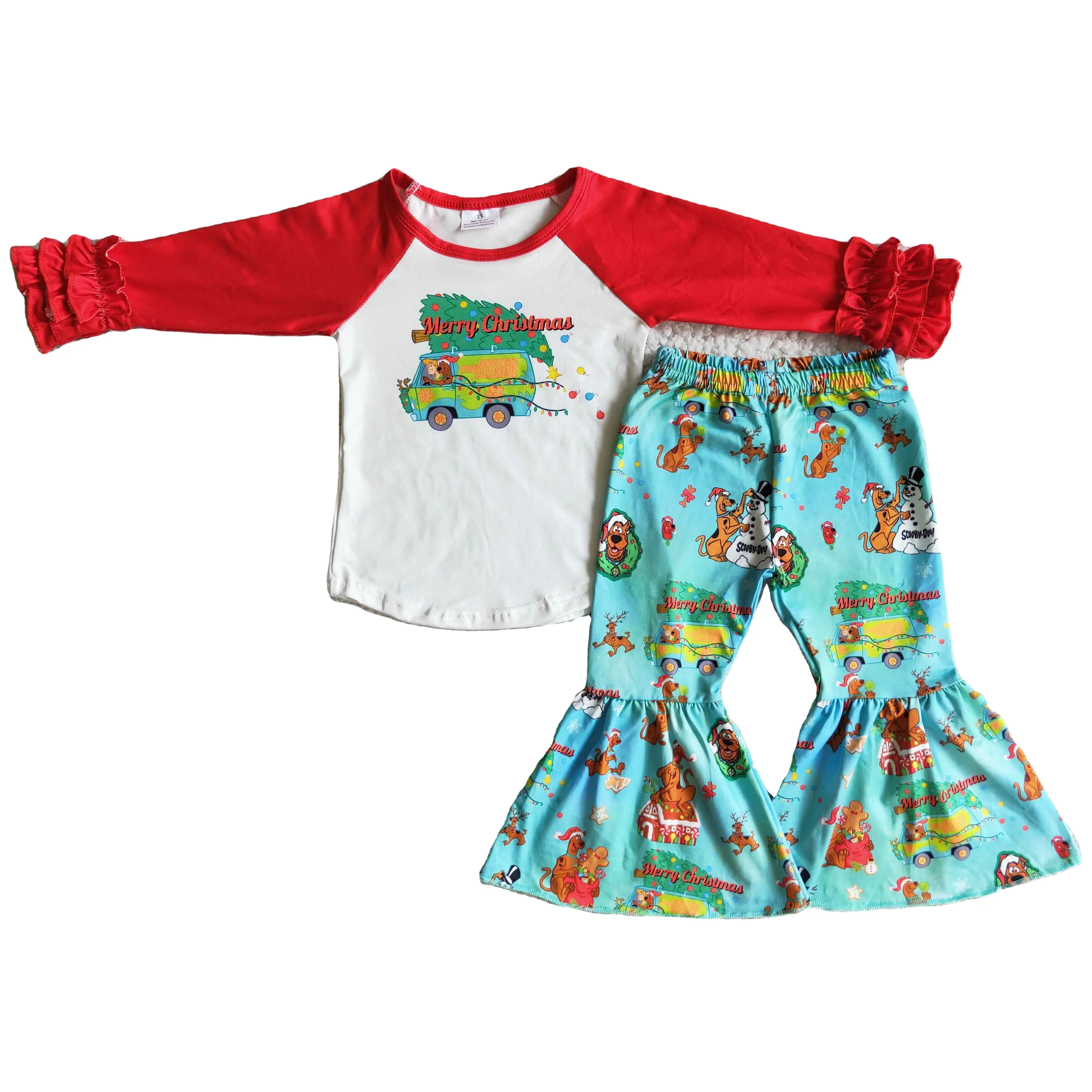 

Рождественские наряды для малышей, Топ с длинным рукавом и штаны с мультяшным рисунком для девочек, детская одежда, модные комплекты, бутик