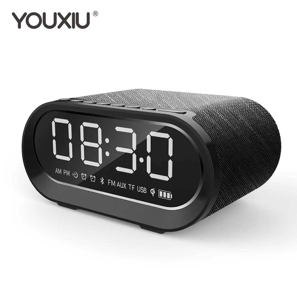 YOUXIU Wireless Bluetooth Speaker Big LED display Alarm Clock Portable Stereo Subwoofer Speaker Fast Charger MP3 player FM Radio
