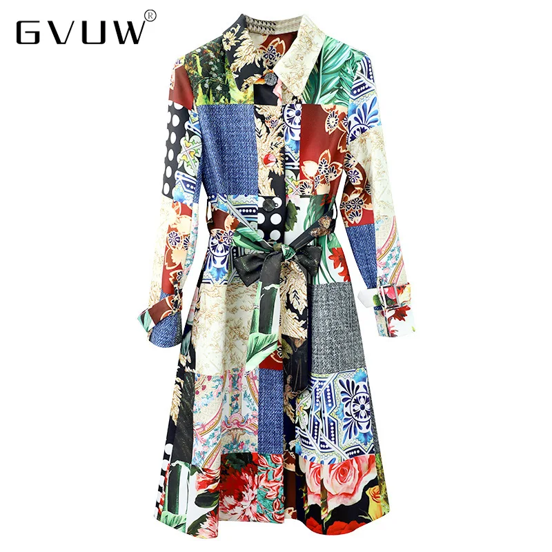 

GVUW Windbreaker Women's Middle And Long Style 2021 New Autumn And Winter Popular Coat British Women's Temperament Printed Waist