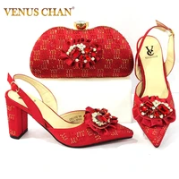 new arrival winter red color italian design women shoes and bag set african matching shoes and bag for royal party