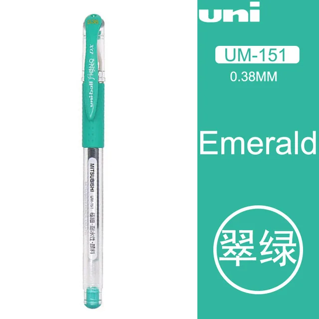 Emerald Uni UM-151, цветная гелевая ручка, 10 шт./лот, 0,38 мм, пуля, для студентов, тест, канцелярские принадлежности, руководство, Офисная ручка - Цвет: Emerald
