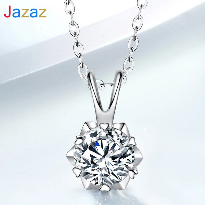 

Jazaz 100% 925 Sterling Silver Real 1ct Moissanite Stone Necklaces For Women Wedding Anniversary Party Fine Jewelry Gifts B0600