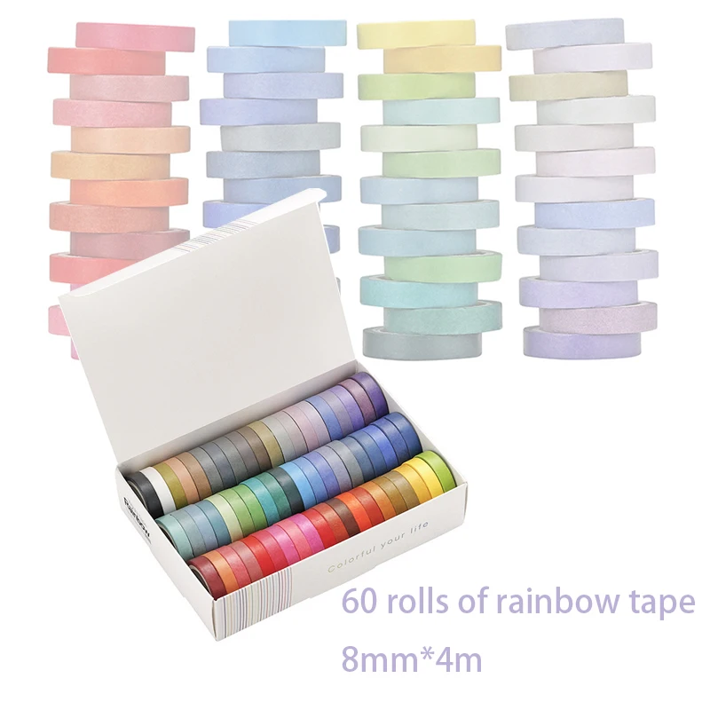 60 Pcs/lotBasic Solid Color Washi Tape Rainbow Masking Tape Decorative Adhesive Tape Sticker Scrapbook DIY Diary Stationery