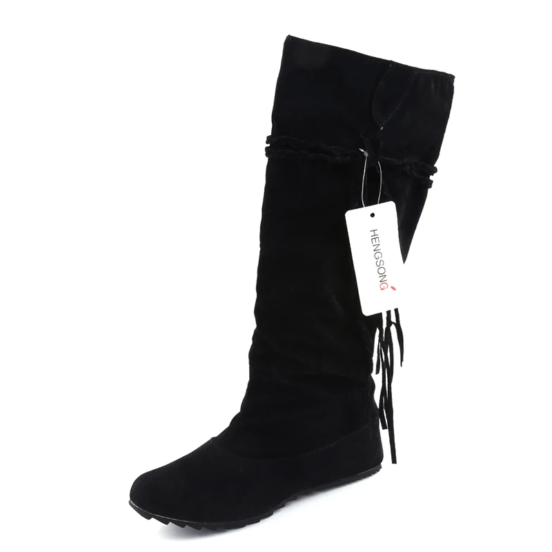 Полу сапоги до колена Женские с бахромой флисовое платье кисточками Botas Mujer