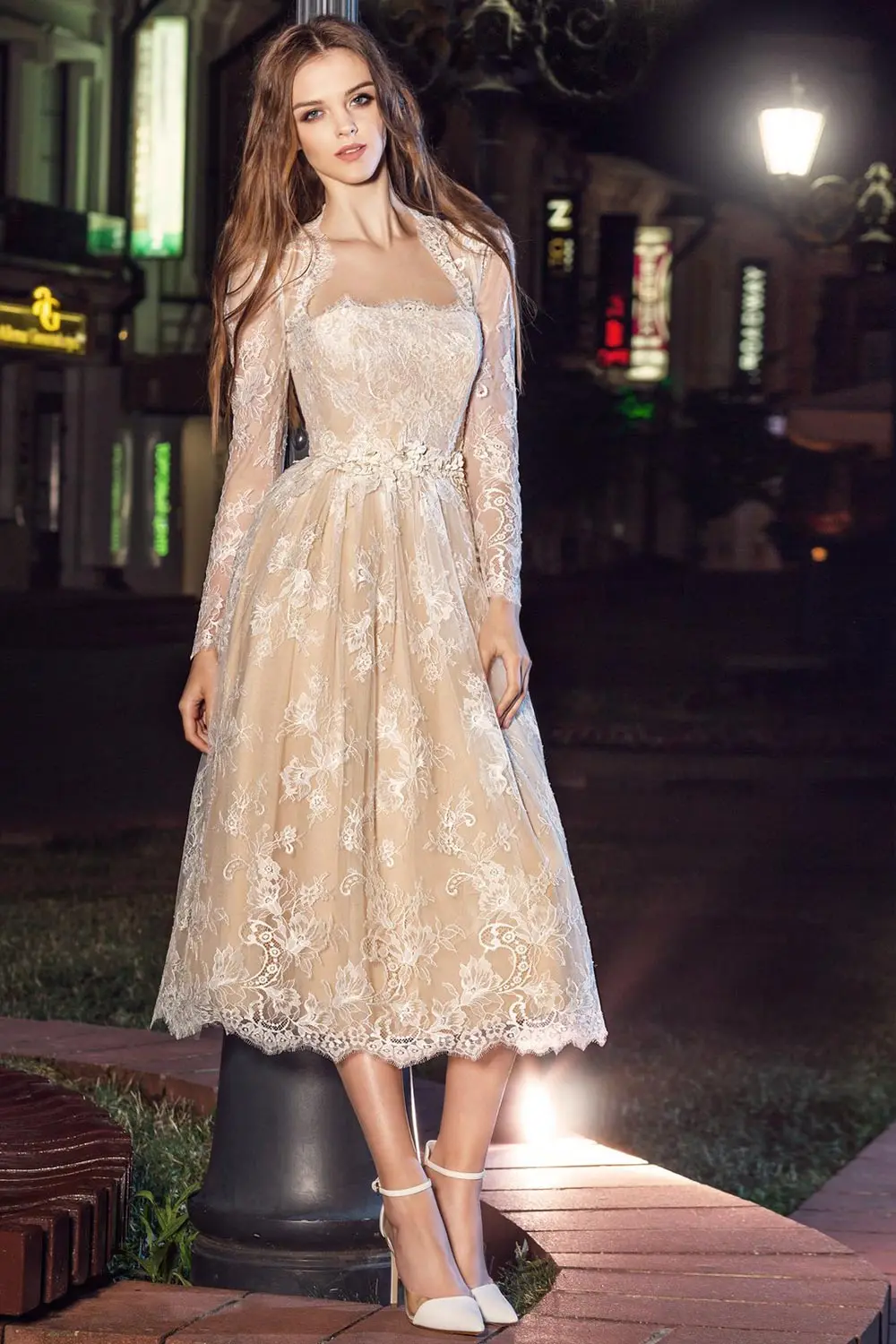 

Sweetheart Prom Dresses with Long Sleeves Jackets Robe De Soirée Femme Tea Length Lace Short Homecoming Party Gowns