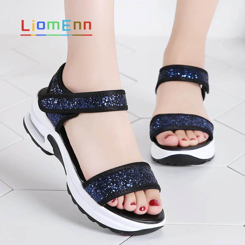 

Women's Platform Sandals 2021 New Summer Sandals Women Beach Shoes Luxury Designer Silver Blue Heel Chunky Sandals zapatos mujer