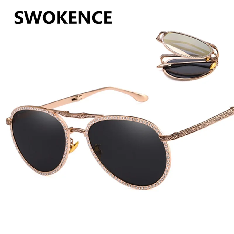 Роскошные Складные солнцезащитные очки в оправе стразы Женские Модные Красочные