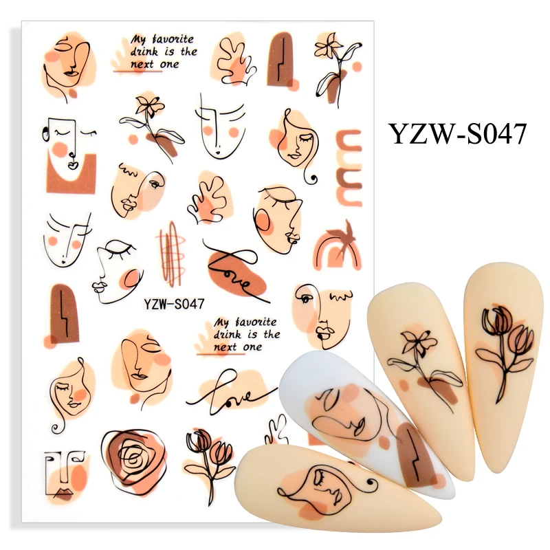 

Self-adhesive 3D Stickers for Nails Woman Face Line Rose Flower Nail Art Decorations Autumn Fashion Sticker Women Girl Nail Foil