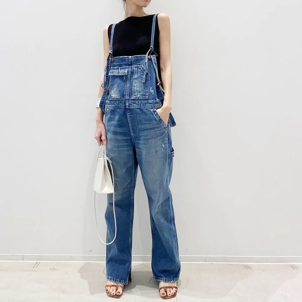 

Korean Japan Style Women Leisure Denim Jumpsuit Pockets Spring Summer Fashion Hot Selling Overalls Street Wear Pants Female OL