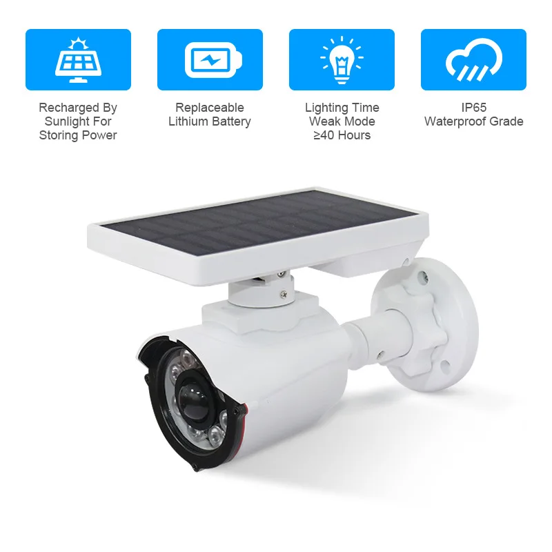 Solar Power Dummy Camera Security Waterproof With Flashlight Fake Camera LED Light CCTV Surveillance camera Monitor solar power dummy camera security waterproof fake camera outdoor indoor bullet led red light monitor cctv surveillance camera