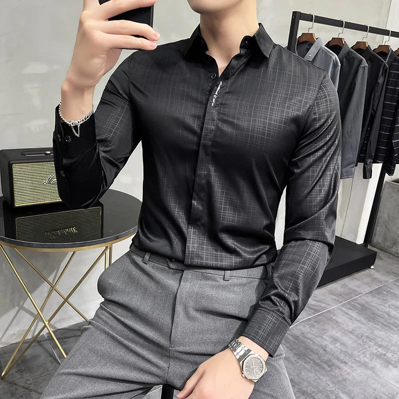 Top quality High-Grade Pure Cotton for Men Business Shirt/Male Slim Fit Plaid Casual Long Sleeve Shirts Dress Shirt S-3XL
