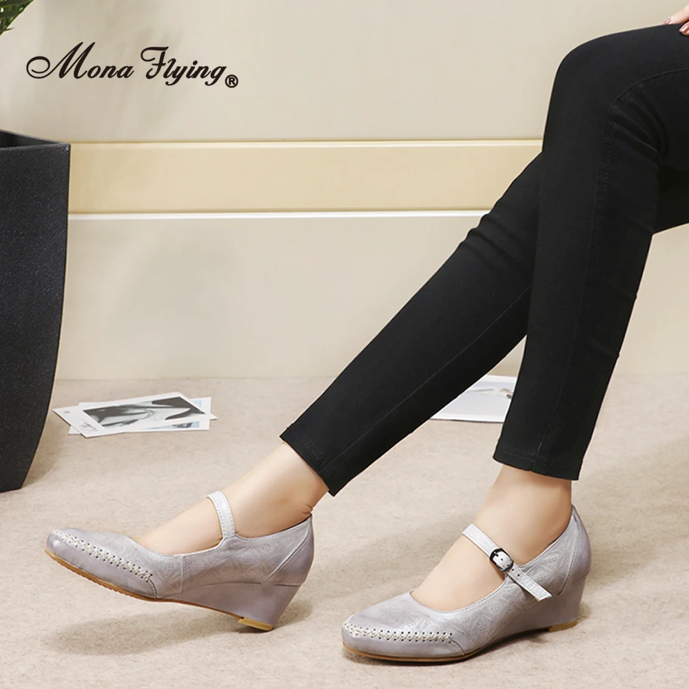 Мона Летающий женская обувь из натуральной кожи в стиле Мэри Джейн туфли на
