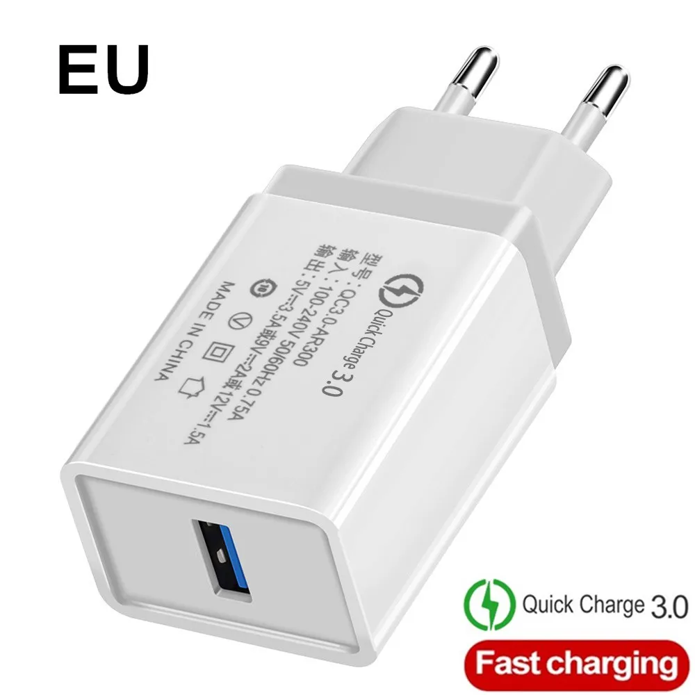 EU White EU/US быстрое зарядное устройство QC 3,0 для мобильных телефонов через USB кабель для зарядного устройства для быстрой Зарядное устройство стены Зарядное устройство для samsung Xiaomi huawei iphone X, 6, 7, 8, 11 Зарядное устройство - Тип штекера: EU White