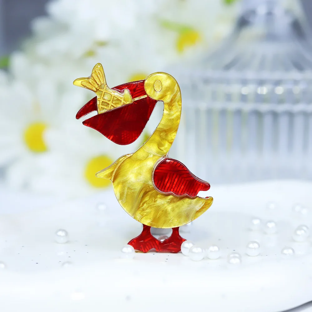

Handmade Arcylic Taking Umbrella Duck Brooches For Women Unisex Duck Animal Party Casual Brooch Safety Pin Kids Jewelry Gifts