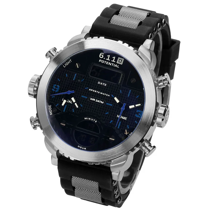 6 11 новые мужские многофункциональные двойной дисплей светодиодный цифровой