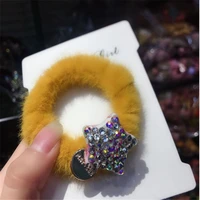 The new imitation rabbit fur head rope cute mink hair ornaments point diamond five-pointed star rubber band thick hair circle