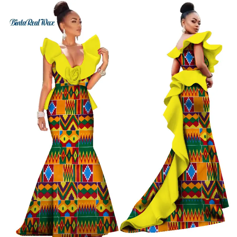 Платье женское длинное с оборками принтом в африканском стиле | Тематическая
