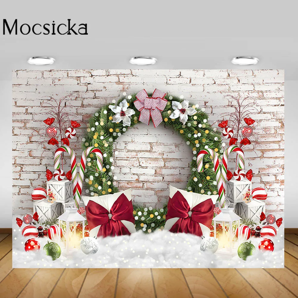 Mocsicka Рождественский фон белая кирпичная стена венок новорожденный для