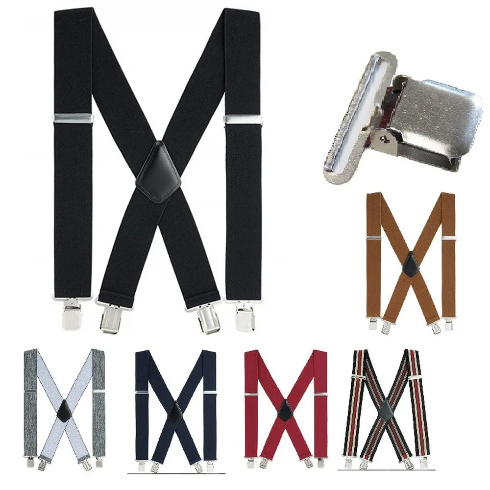 

Wide Men Suspender High Elastic Adjustable 4 Strong Clips Suspender Heavy Duty X Back Trousers Braces Accessories Plus Size 50mm