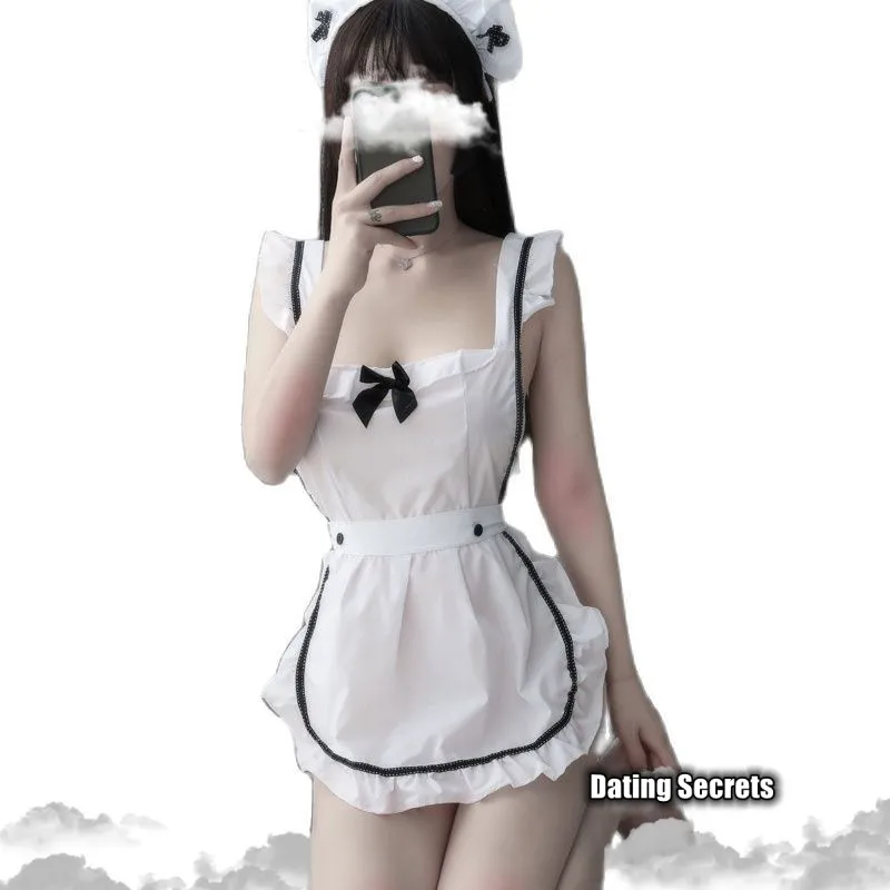 

Womens Femme Lingerie Sexy hot Parties Maid Dress Up Retro Apron Kitchen Cooking Cleaning Dress Cosplay Sexy Costume with Thongs
