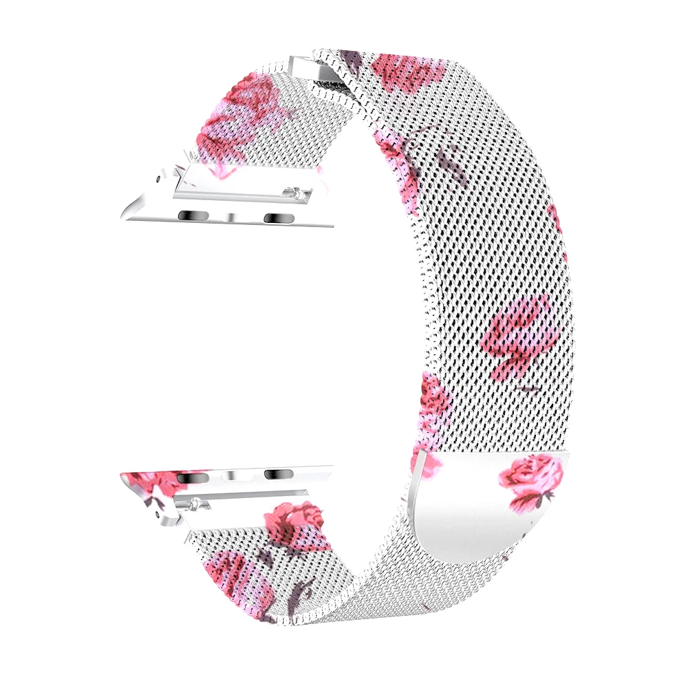 Для наручных часов Apple Watch версии цветочный Нержавеющая сталь Миланский ремешок