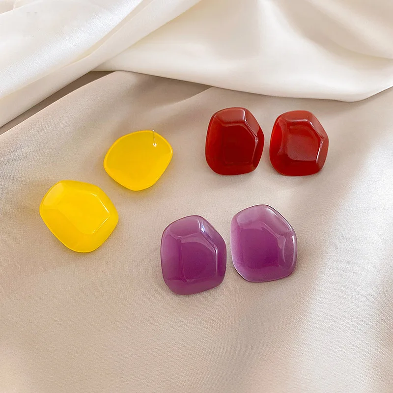 

Cute Candy Color Clear Resin Small Earrings for Women Girls Purple Yellow Red Geometric Stud Earrings Statement Party Jewelry