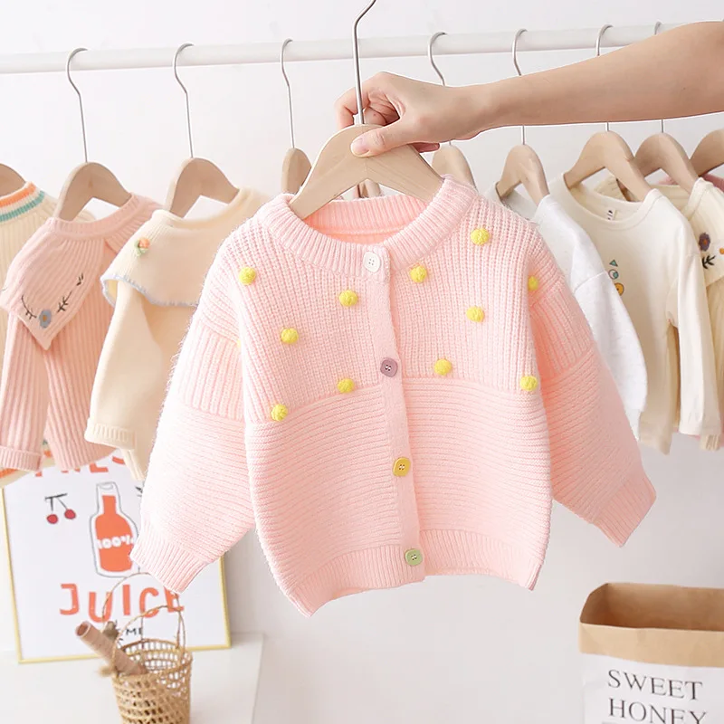 

1-6T Autumn Winter Warm Sweater For Girl Toddler Kid Knitted Cardigan Sweater Cute Sweet Dot Casual Knitwear Infant Outfit
