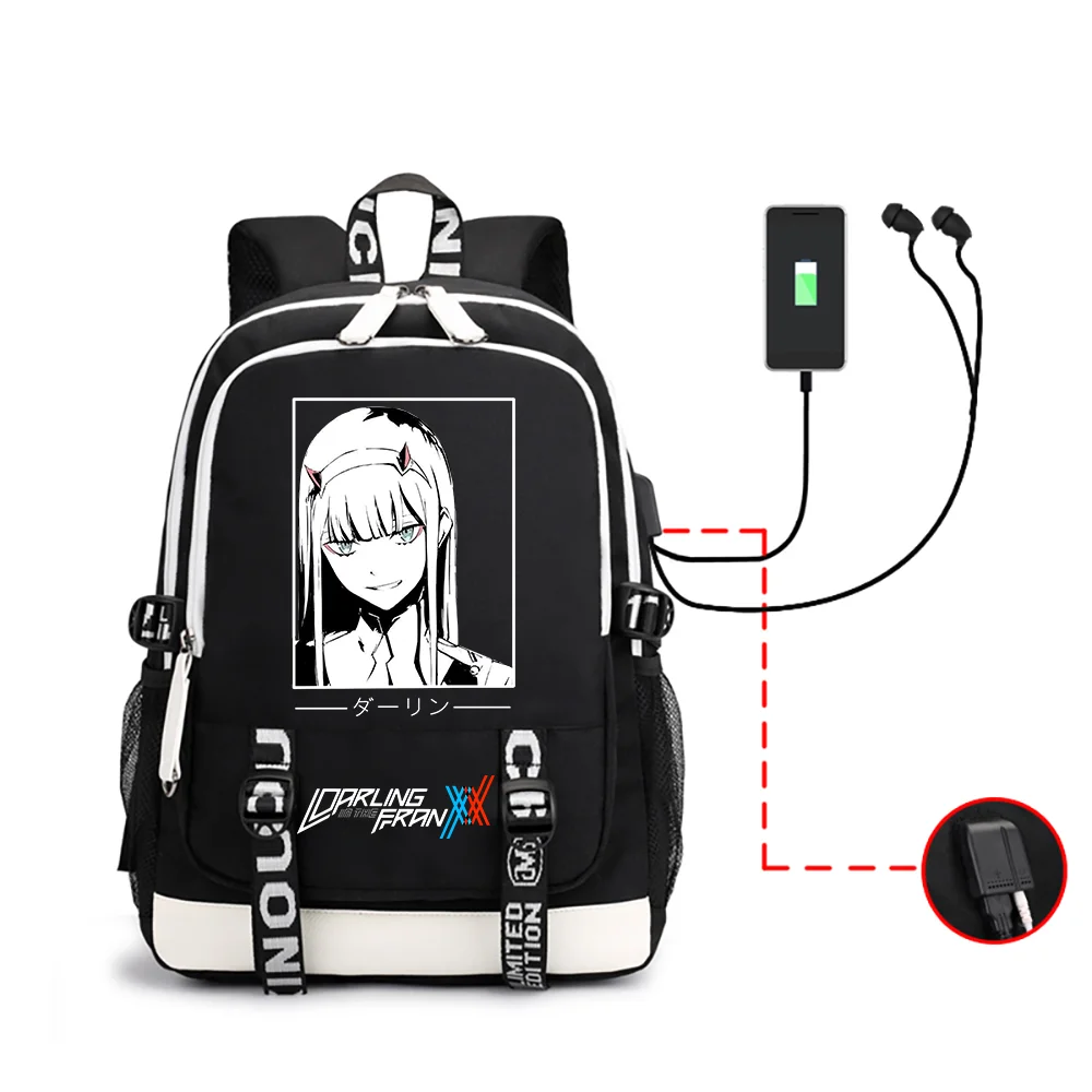 

Рюкзак Kawaii Zero Two с аниме Дарлинг во франксе, с USB-разъемом, дорожная сумка, сумка для ноутбука, школьная сумка для подростков