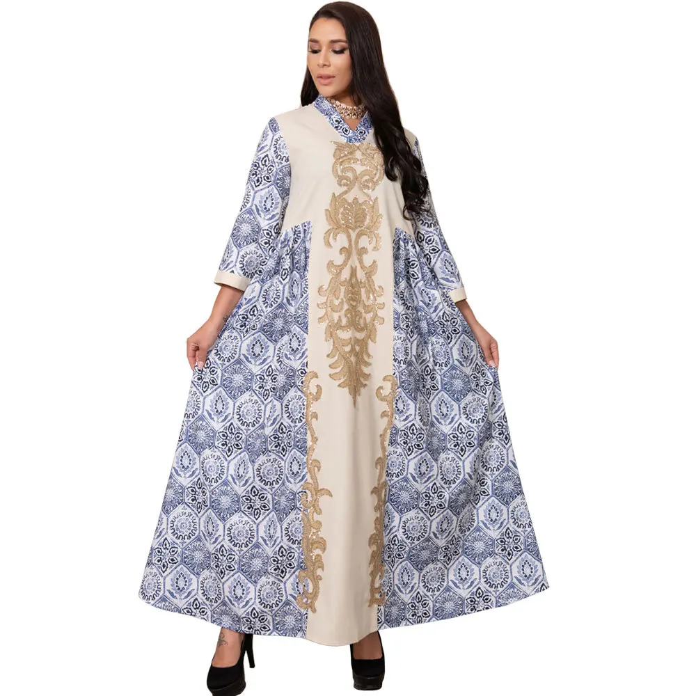 Женское платье с блестками и кисточками, абайя, лоскутное хлопковое эстамическое этническое платье Jalabiya, мусульманское искусственное плат...