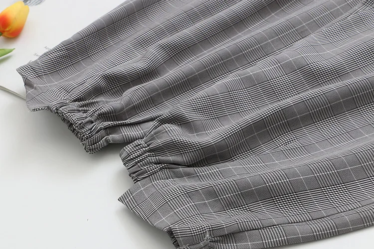 

Plus Size Women's Elastic Waist Vintage Pants Fashion Officewear Plaid Harem Ankle Pants