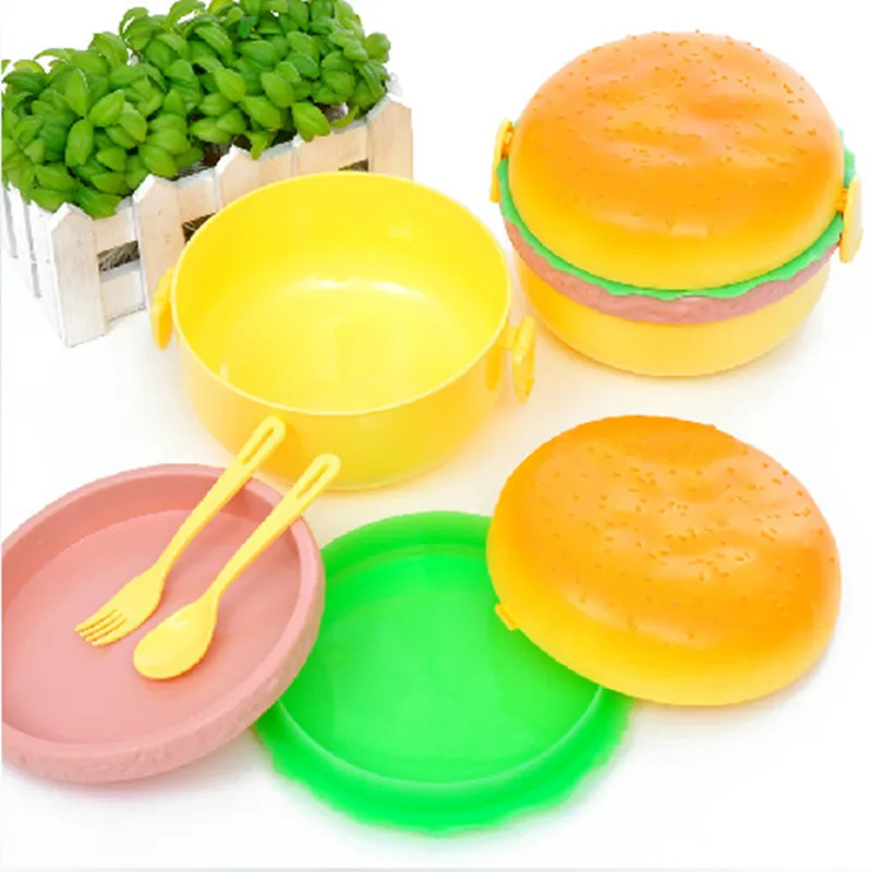 Милый двухъярусный Ланч бокс в форме гамбургера для детей школьный контейнер