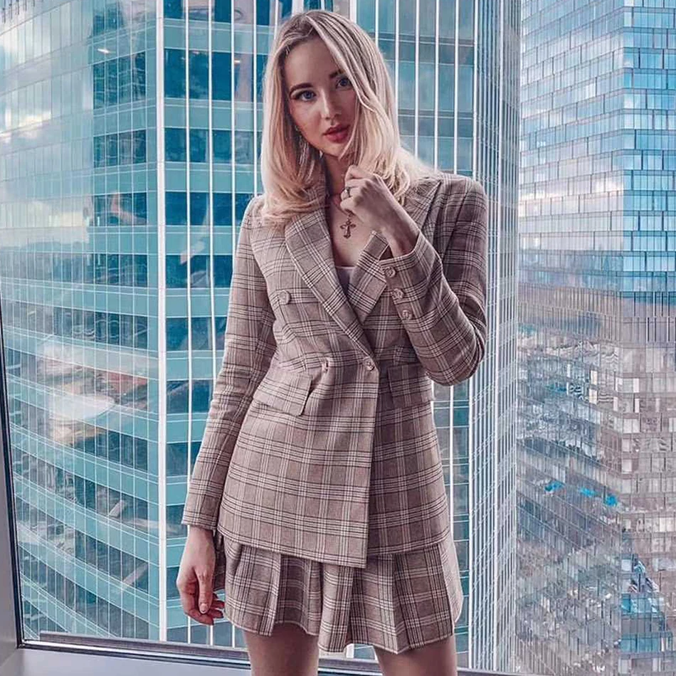 2019 Новый Модный женский клетчатый комплект сексуальная куртка с длинными