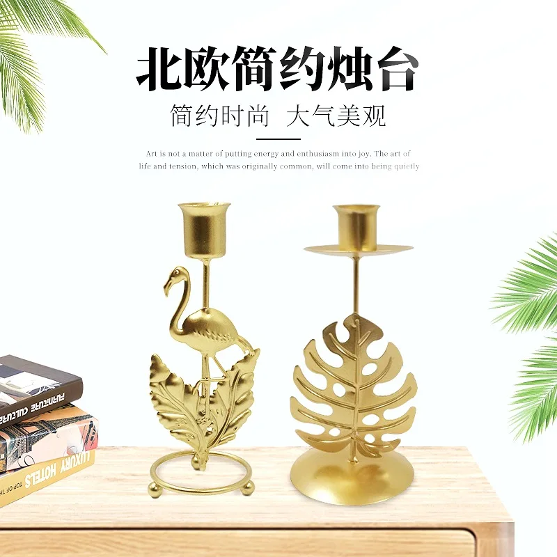 

New Year Home Decoration Candle Holder Ornament Decoration Nordic Wrought Iron Golden Leaf Aroma Metal Crafts Moroccan Decor