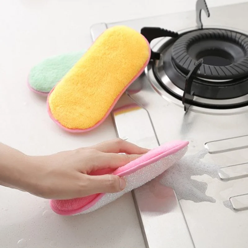 Многофункциональные двухсторонние губки для очистки мытья посуды кухонные