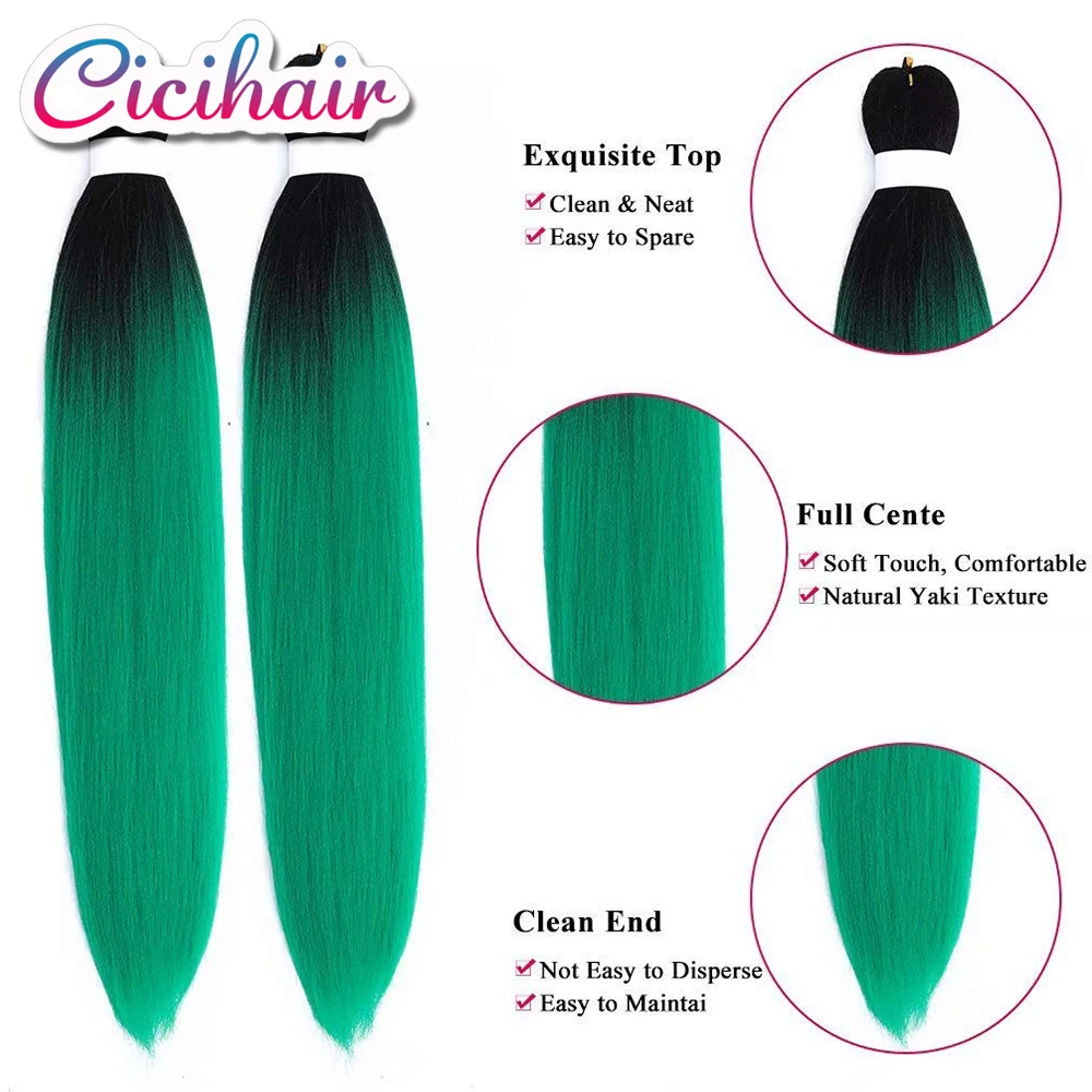 CICIHAIR Synthetic Easy Hair Braids Pre-stretched Ombre Braiding Extensions Afro Jumbo Braid Braided Gradient Green |