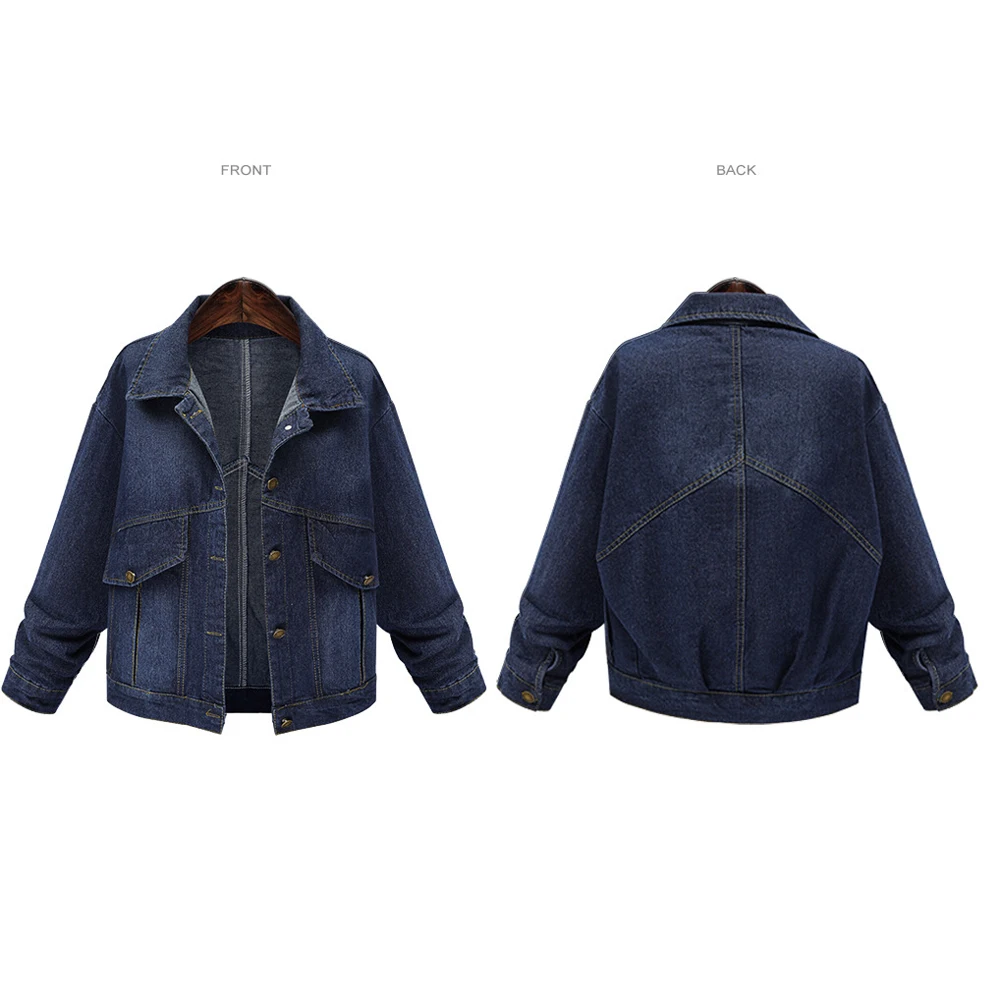 Женское джинсовое пальто с большими карманами свободного покроя|Женские куртки|