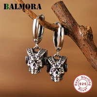 balmora real 100 925 sterling silver skull stud earrings for men women cool ear stud punk hip hop silver studs jewelry gift