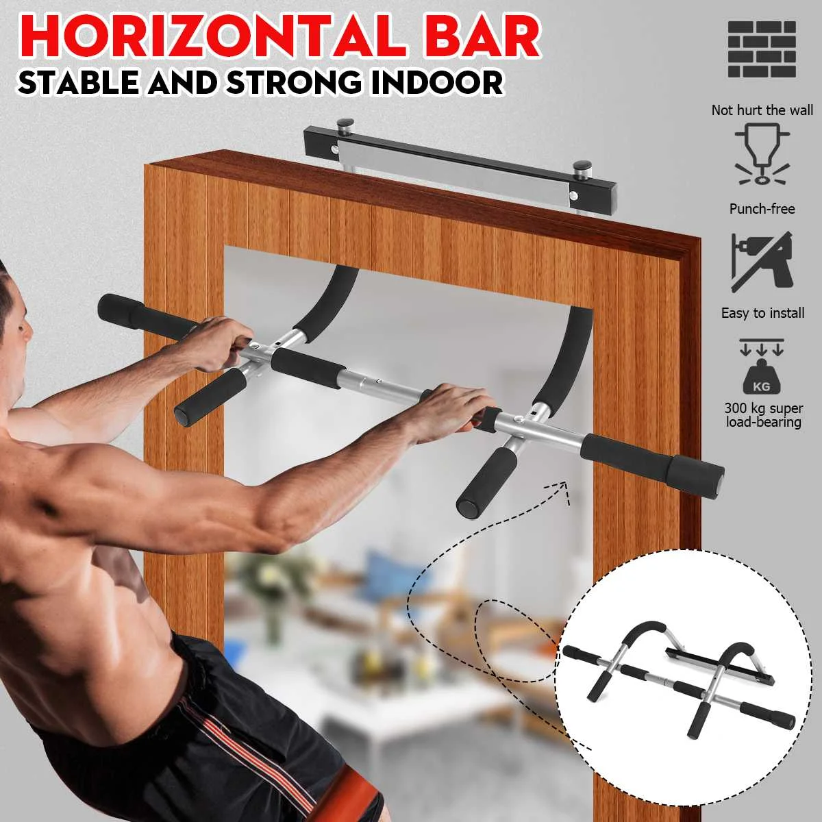

Portable Horizontal Bar Indoor Fitness Workout Bar Multifunctional Chin-Up Pull-Up Bar Upper Body Adjustable Exercise Equipment